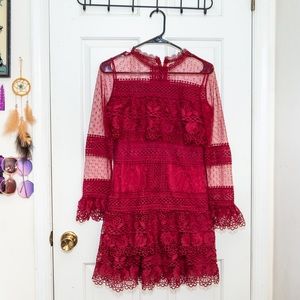 L & F Red Lace Tiered Dress